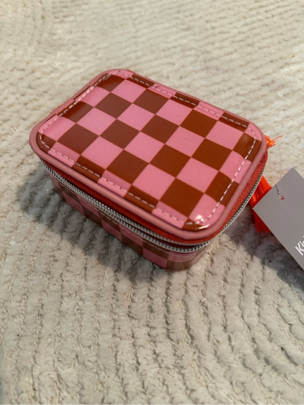 NWT Pink and Brown Checkered Mini Accessory Case